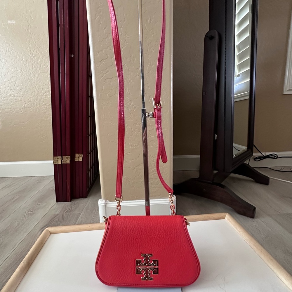 Tory Burch Red Leather Crossbody with Gold Logo